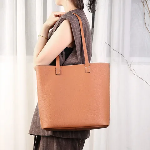 Women Genuine Leather Tote Bag Large Capacity Top Layer Cowhide Shoulder Bag Casual Commuter Underarm Handbag