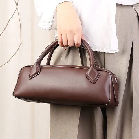 Women Genuine Leather Boston Bag Top Layer Cowhide Handbag Niche Design Commuting Pillow Bag Fashion Crossbody Bag