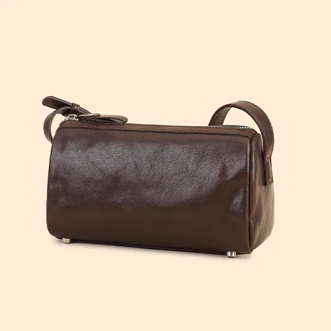 Women's Genuine Leather Cylinder Shoulder Bag Minimalist Small Crossbody Pillow Bag Vintage Commuting Handbag For Ladies