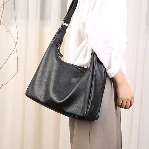 Women Large Capacity Tote Bag Retro Casual Top Grain Leather Shoulder Bag Soft Hobo Handbag Commuter Daily Shopping Bag