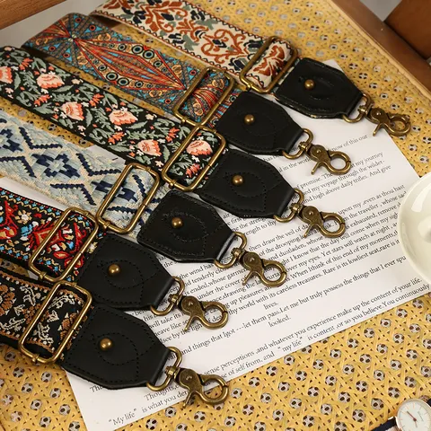 Ethnic Style Embroidered Replacement Bag Strap Adjustable Crossbody Wide Webbing Strap For Women Handbags Purse