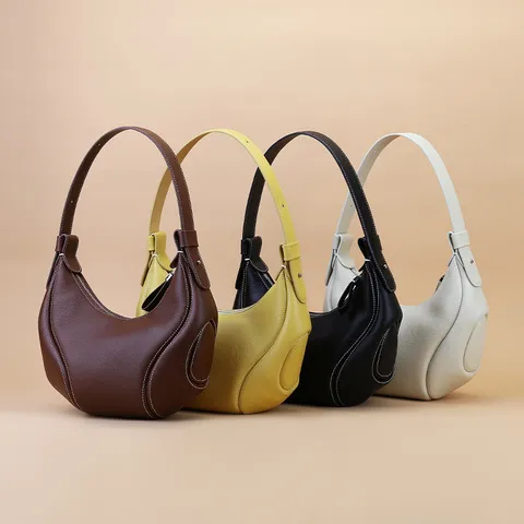 Top Layer Cowhide Leather Underarm Bag Retro Fashion Versatile Commuter Single Shoulder Hobo Bag Women Handbag