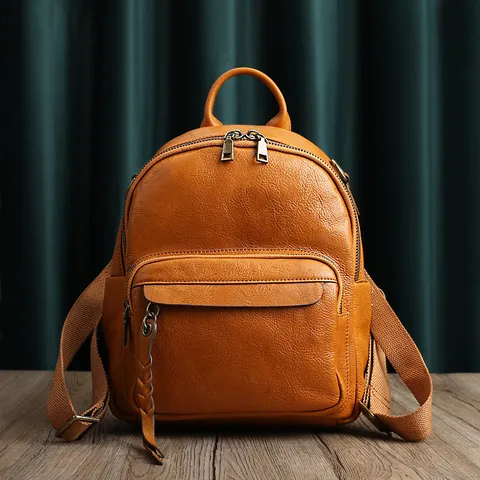 Vintage Genuine Leather Backpack For Women Men Large Capacity Travel Casual Daypack Solid Color School Bag