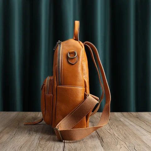 Vintage Genuine Leather Backpack For Women Men Large Capacity Travel Casual Daypack Solid Color School Bag