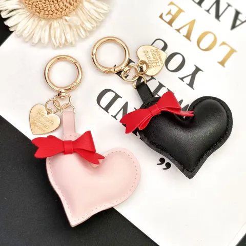 Ins Zoete Hart Leer Sleutelhanger Strik PU Leer Hart Hanger Auto Sleutelhanger Tas Hangend Ornament Mode Accessoires