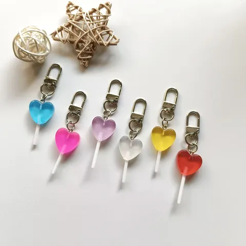 Schattige Simulatie Hart Transparante Lolly Sleutelhanger Leuke Snoep Hanger Gepersonaliseerde Tas Accessoires Sieraden