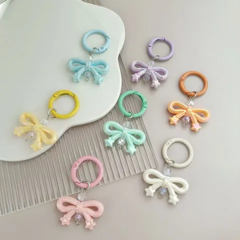 Leuke Strik Sleutelhanger Metalen Veer Gesp Tas Hanger Acryl Telefoon Ketting Bedel Accessoire Voor Vrouwen Meisjes Cadeau