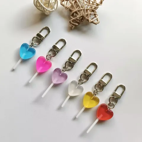 Schattige Simulatie Hart Transparante Lolly Sleutelhanger Leuke Snoep Hanger Gepersonaliseerde Tas Accessoires Sieraden