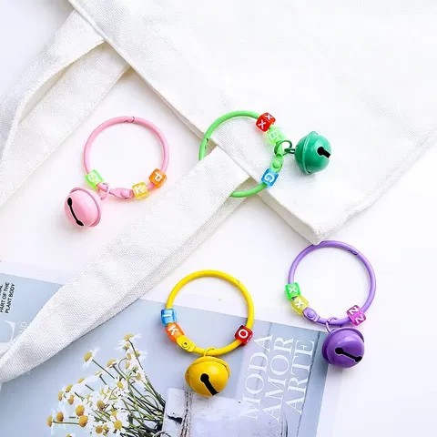 Creatieve Metalen Sleutelhanger Tas Bedel Met Bel En Kleurrijke Letter Kralen Leuke DIY Hanger Sieraden Cadeau Voor Vrouwen