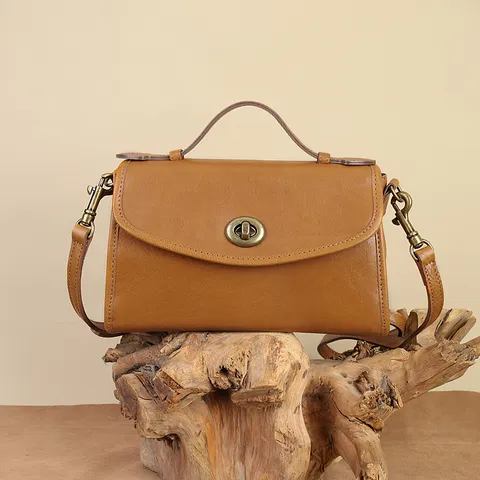 Minimalist Genuine Top Layer Cowhide Leather Shoulder Bag For Women Vintage Retro Messenger Bag Daily Commuting Handbag