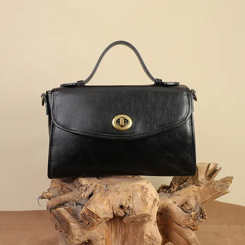 Minimalist Genuine Top Layer Cowhide Leather Shoulder Bag For Women Vintage Retro Messenger Bag Daily Commuting Handbag
