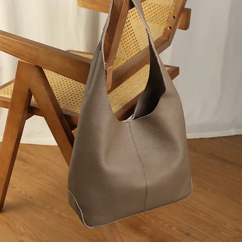 Women Genuine Leather Tote Bag Large Capacity Lazy Style Bucket Bag Commuting Underarm Shoulder Handbag
