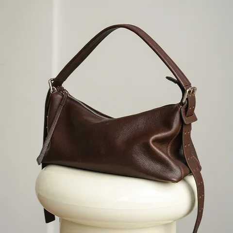 Retro Top Layer Cowhide Pillow Bag Luxury Large Capacity Hobo Shoulder Underarm Bag Women Fashion Leather Handbag