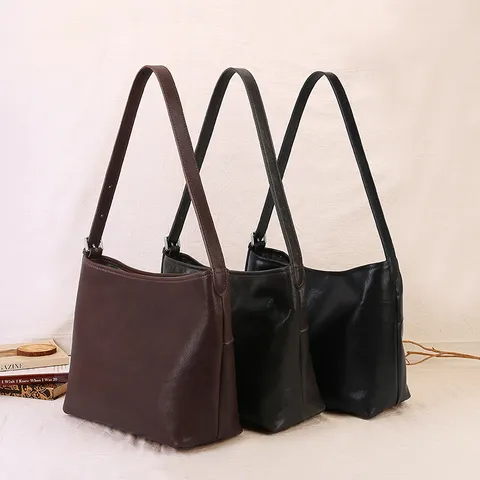 Women Slouchy Soft Leather Underarm Bag Large Capacity Casual Commuter Solid Color Single Shoulder Crossbody Bag