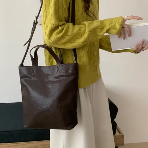 Women's Genuine Leather Tote Bag Casual Large Capacity Shoulder Handbag Urban Minimalist Solid Color Commuter Bag