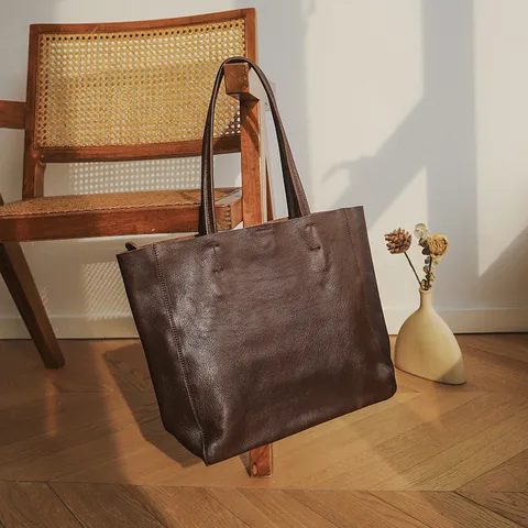 Women Top Layer Cowhide Leather Tote Bag Large Capacity Commuter Handbag Retro Soft Casual Shoulder Bag
