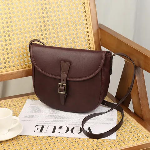 Genuine Leather Saddle Bag For Women Vintage Top Layer Cowhide Crossbody Bag Casual Versatile Stylish Flap Shoulder Bag