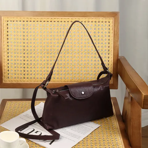 Genuine Leather Women Retro Casual Underarm Bag Large Capacity Commuting Hobo Shoulder Bag Versatile Handbag