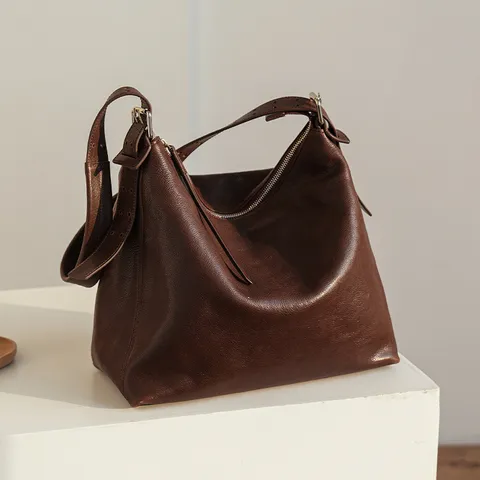Women Genuine Leather Tote Bag Vintage Casual Top Handle Shoulder Bag Large Capacity Commuting Underarm Bag Handbag