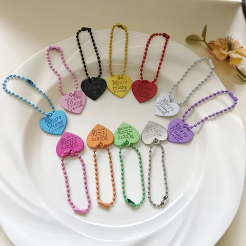 Minimalistische Metalen Hartjes Kralenketting Sleutelhanger Schattig Ins Stijl Tas Telefoon Hanger Charm DIY Accessoires