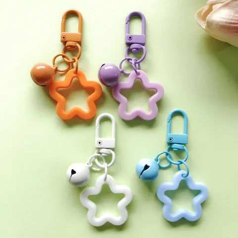 Acryl Pentagram Ster Bel Sleutelhanger Leuke Gekleurde Ster Deurgesp Tas Hanger DIY Bedel Mode Sleutelhanger Accessoire