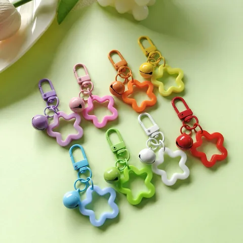 Acryl Pentagram Ster Bel Sleutelhanger Leuke Gekleurde Ster Deurgesp Tas Hanger DIY Bedel Mode Sleutelhanger Accessoire