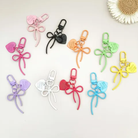 Legering Strik Hart Label Sleutelhanger Schattige Strik Sleutelring Tas Hanger DIY Sieraden Telefoon Ketting Accessoire