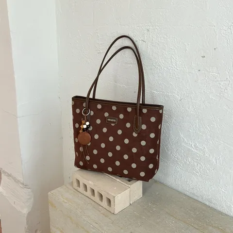 Women Retro Polka Dot Tote Bag Large Capacity Commuter Shoulder Handbag Fashion Faux Leather Shopping Bag Daily Travel Purse With Tassel Pendant