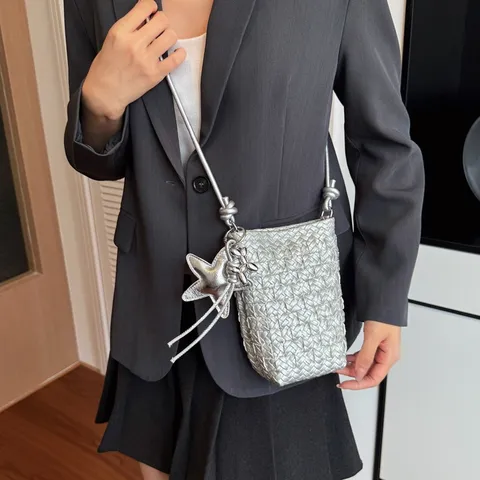 Modische Geflochtene PU Leder Umhängetasche Handytasche Minimalistisch Einelknoten Riemen Kleine Schultertasche Für Damen Alltägliche Handtasche