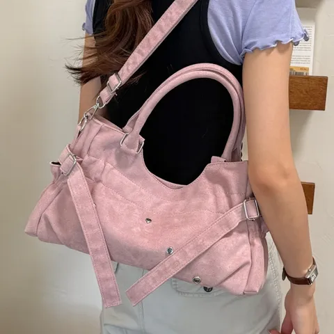 Women Vintage Rivet Underarm Bag PU Leather Solid Color Casual Daily Shoulder Crossbody Bag Fashion Commuter Handbag