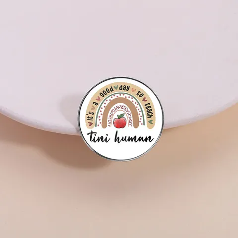 Cartoon Rainbow Apple Brooch Pin For Teachers Students Zinc Alloy Printed Round Square Badge Personalized Apparel Accessories Gift