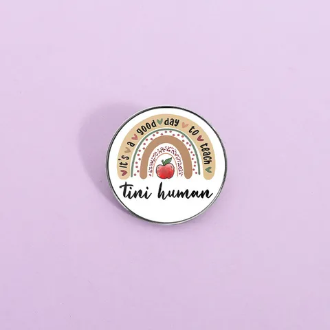 Cartoon Rainbow Apple Brooch Pin For Teachers Students Zinc Alloy Printed Round Square Badge Personalized Apparel Accessories Gift