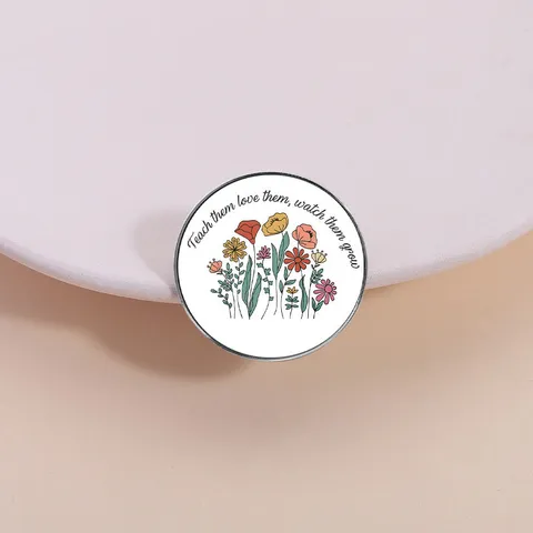 Fresh Sweet Zinc Alloy Printed Round Square Brooch Floral Letter Graphic Badge Denim Jacket Enamel Lapel Pin For Unisex Daily Decoration Jewelry