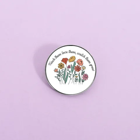 Fresh Sweet Zinc Alloy Printed Round Square Brooch Floral Letter Graphic Badge Denim Jacket Enamel Lapel Pin For Unisex Daily Decoration Jewelry