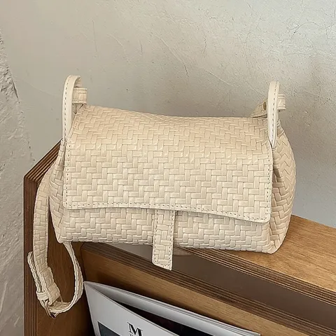 Womens Fashion Woven PU Leather Crossbody Bag Mini Casual Small Square Handbag Versatile Shoulder Bag Mobile Phone Purse