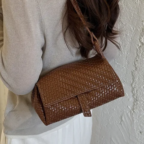 Womens Fashion Woven PU Leather Crossbody Bag Mini Casual Small Square Handbag Versatile Shoulder Bag Mobile Phone Purse