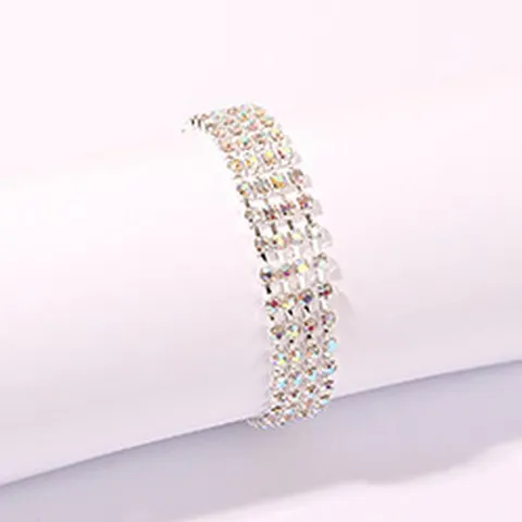 Braccialetto a Catena con Griffe e Strass di Cristallo Multistrato alla Moda per Donna Gioielli da Festa Geometrici Lucidi in Metallo Argento