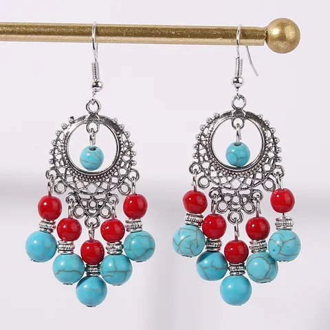 Vintage Ethnic Alloy Tassel Dangle Earrings For Women Bohemian Beach Vacation Long Teardrop Artificial Pearl Beaded Earrings Jewelry
