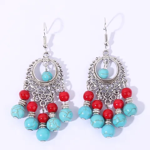 Vintage Ethnic Alloy Tassel Dangle Earrings For Women Bohemian Beach Vacation Long Teardrop Artificial Pearl Beaded Earrings Jewelry