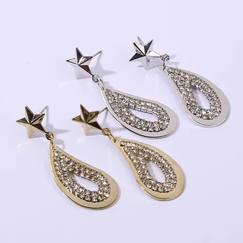 Fashion Star Water Drop Dangle Earrings Alloy Rhinestone Pave Jewelry With 925 Sterling Silver Earring Post For Women