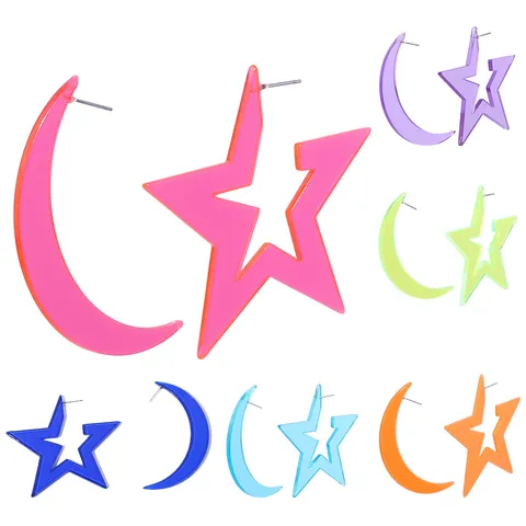 Summer Party Style Star Moon Asymmetrical Acrylic Earrings Personality Colorful Vacation Jewelry For Women Girl Polished Ear Accessories