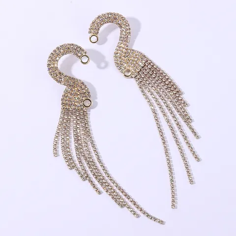 Fashion Alloy Long Tassel Rhinestone Earrings Sexy Nightclub Swan Drop Earrings For Women European Sparkling Jewelry