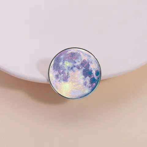 Creative Celestial Moon Starry Sky Round Brooch Badge Zinc Alloy Glass Cabochon Pin For Clothing Bag Decoration Unisex Jewelry