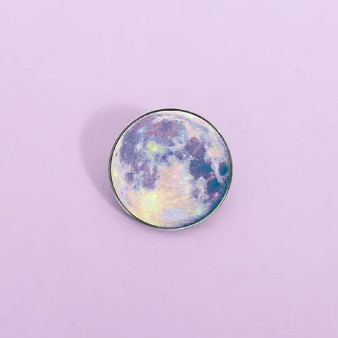 Creative Celestial Moon Starry Sky Round Brooch Badge Zinc Alloy Glass Cabochon Pin For Clothing Bag Decoration Unisex Jewelry