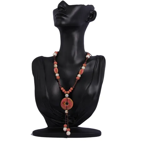 Vintage Chinese Ethnic Style Ceramic Long Sweater Chain Handmade Tassel Pendant Necklace For Women Retro Geometric Jewelry