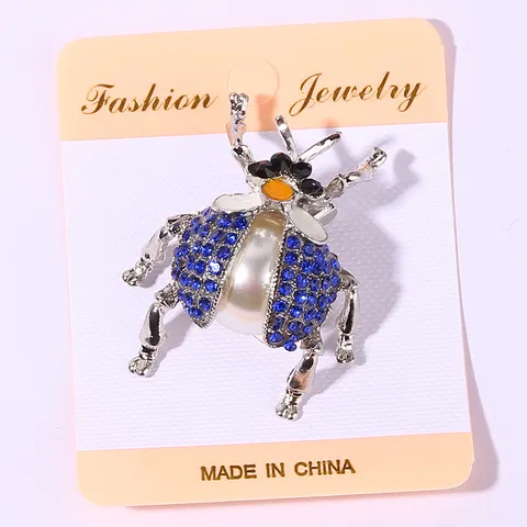 Vintage Alloy Rhinestone Beetle Brooch Creative Insect Pin Luxury Artificial Pearl Corsage For Women Clothing Dress Accessories Gift