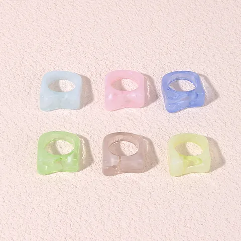 Two Tone Acrylic Geometric Ring Marble Texture Resin Square Finger Ring Minimalist Jewelry For Women Party Daily Accessories