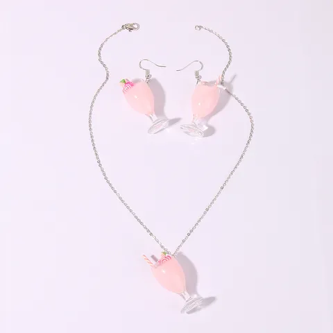 Cute Resin Juice Cup Jewelry Set Creative 3D Fruit Drink Pendant Necklace Drop Earrings For Women Fashion Alloy Jewelry Gift