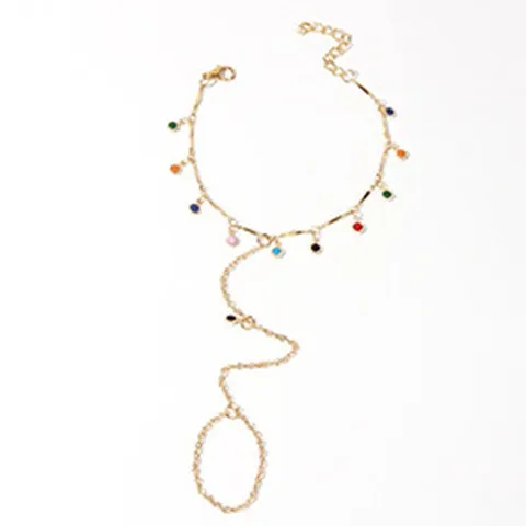 Tobillera Vintage de Aleación de Oro Con Anello de Dedo Estrella Geométrica Perla Colorida Joyas de Playa para Mujer Accesorio de Verano