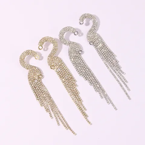 European Fashion Alloy Rhinestone Swan Long Tassel Earrings Shiny Exaggerated Nightclub Banquet Wedding Jewelry For Women